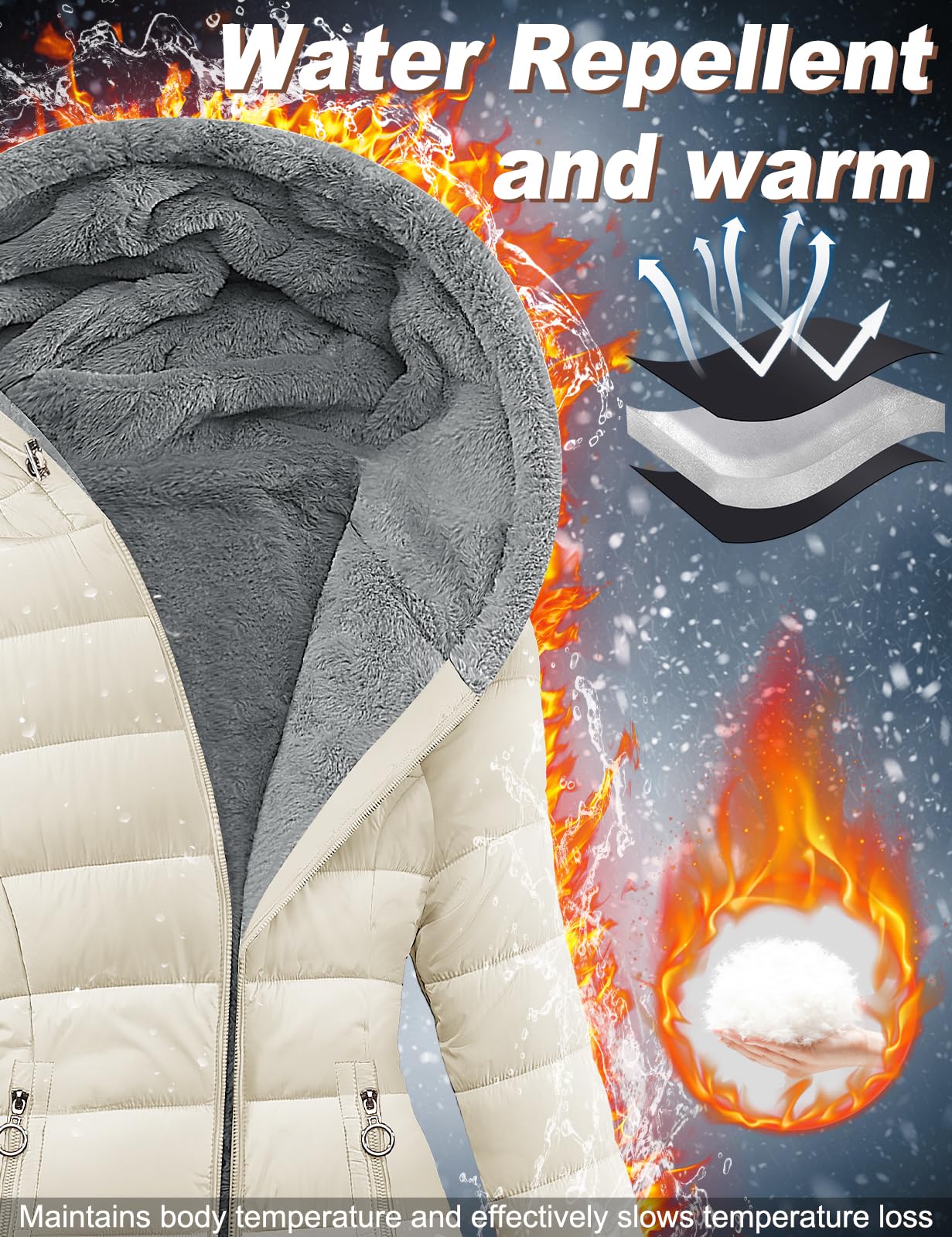 CMTOP Chaqueta Mujer Invierno Cálido Abrigo Acolchado Mujer Forro Polar Chaqueta Cremallera Largo con Capucha Termico Abrigo Casual Elegante Cazadora Hoodie Parka con Bolsillos