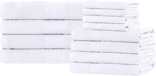 SUPERIOR Juego de toallas de algodón ecológico de 12 piezas para el hogar, dormitorio, apartamento, esenciales, absorbentes, de secado rápido,