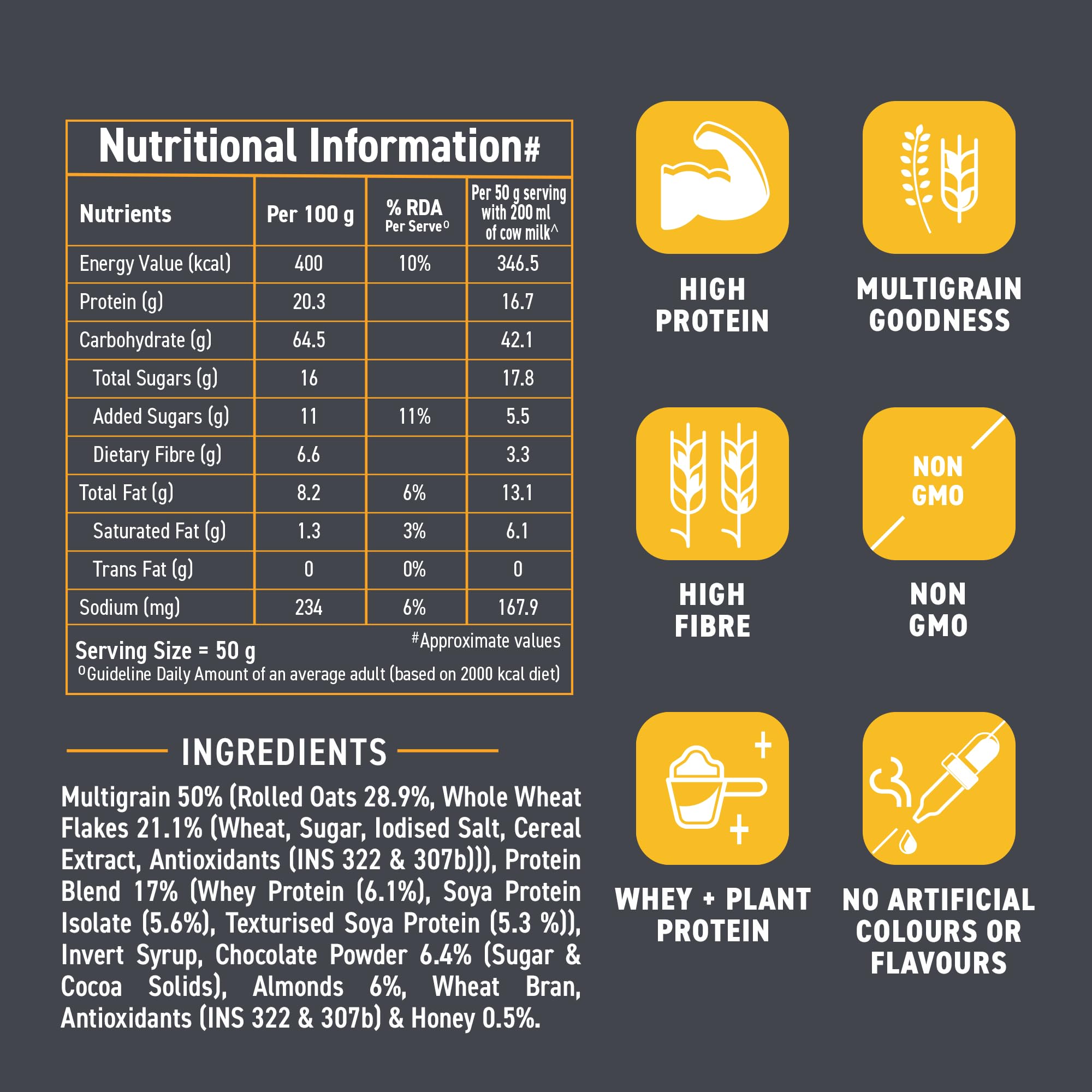 Bagrry's Whey Protein Muesli 500g | 20g+ Protein | Chocolate Flavour| Whole Oats & Californian Almonds| Breakfast Cereal|Protein Rich| Premium American Whey Muesli 2