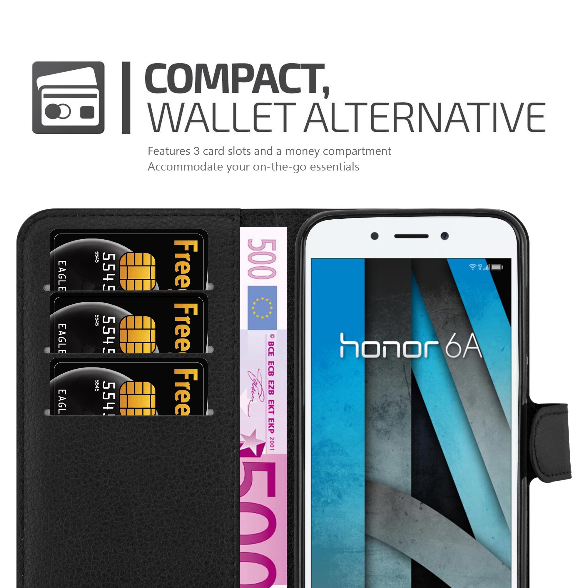 Cadorabo Handyhülle Für Honor 6A – Klappcover Aus Kunstleder, Mit Ständer Und Kartenfach