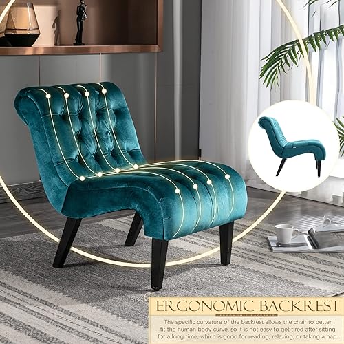 Miniatura 3 de KINFFICT Sillón decorativo de terciopelo para sala de estar, silla de ocio moderna con respaldo copetudo, silla auxiliar sin brazos para interiores,