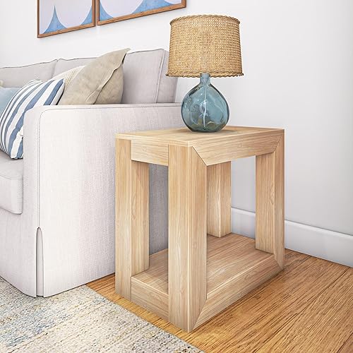 Miniatura 1 de Plank+Beam Mesa auxiliar rectangular moderna con estante, 25 pulgadas, mesa auxiliar estrecha de madera maciza para sala de estar con