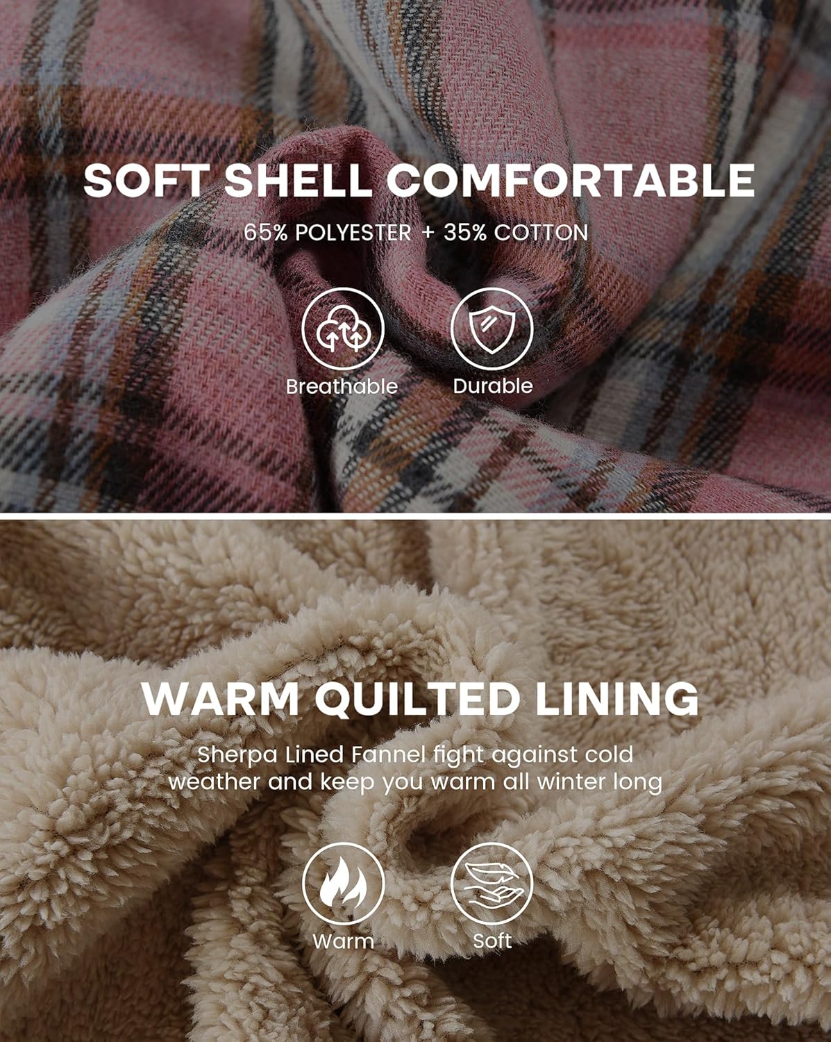 Women's Fleece Flannel Jacket Cotton Plaid Button Down Shirts Jacket Sherpa Lined Plaid Jackets for Women