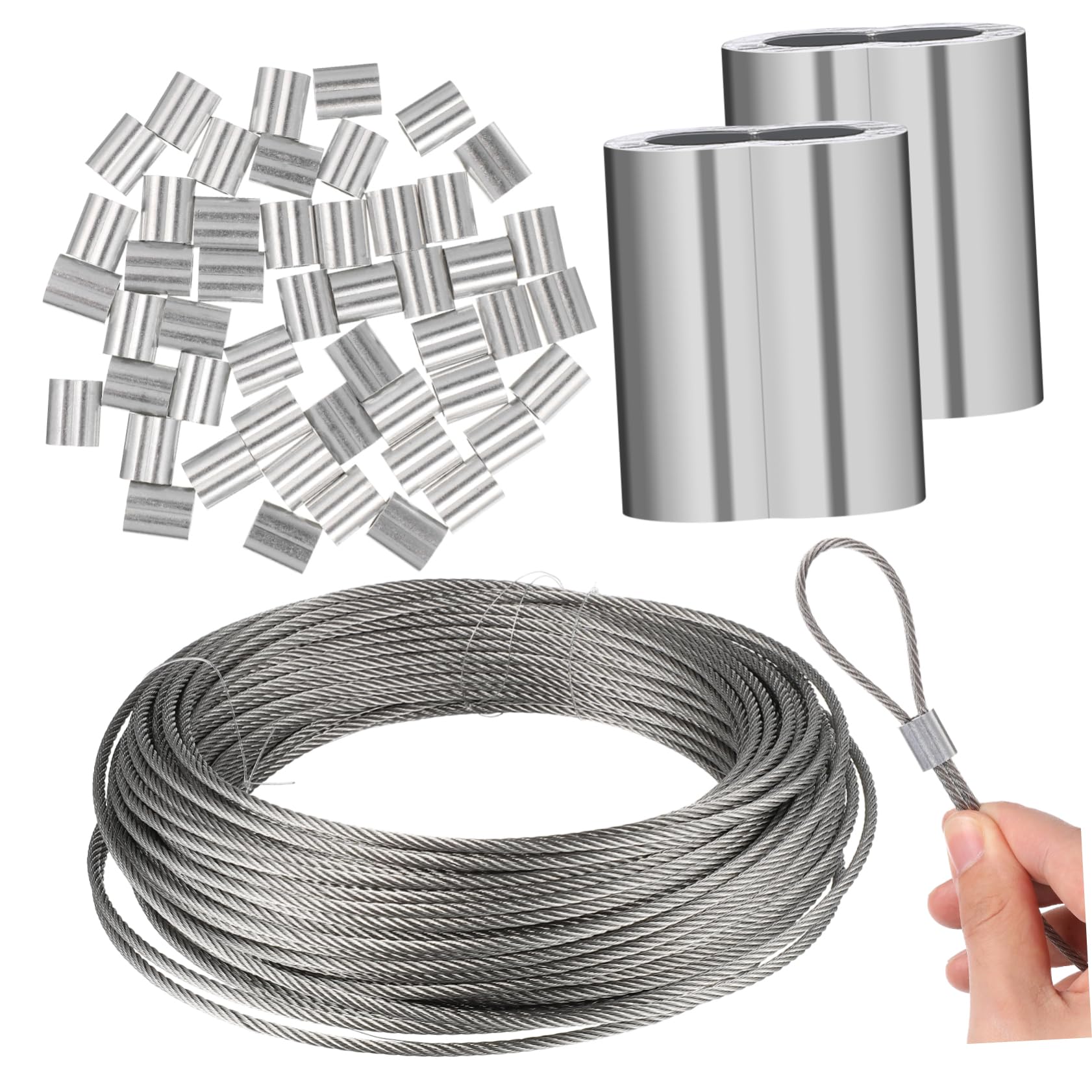 Homoyoyo 1Roll Stainless Steel Wire Rope Stainless Steel Cable for Garden Fencing and Plant Support Includes Sleeves