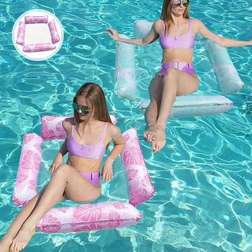Miniatura 7 de 2 Pack Inflatable Pool Float Hammocks, 4-in-1 Multi-Purpose Inflatable Pool Floats Adults,Multi Tubes Floating Mesh Chair for Summer Events Pool