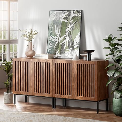 Set of 2 Accent Storage Cabinet with Doors and Adjustable Shelf,Freestanding Buffet Cabinet,Modern Sideboard Buffet Cabinet for Living Room,Dining Room,Kitchen, Hallway,Brown