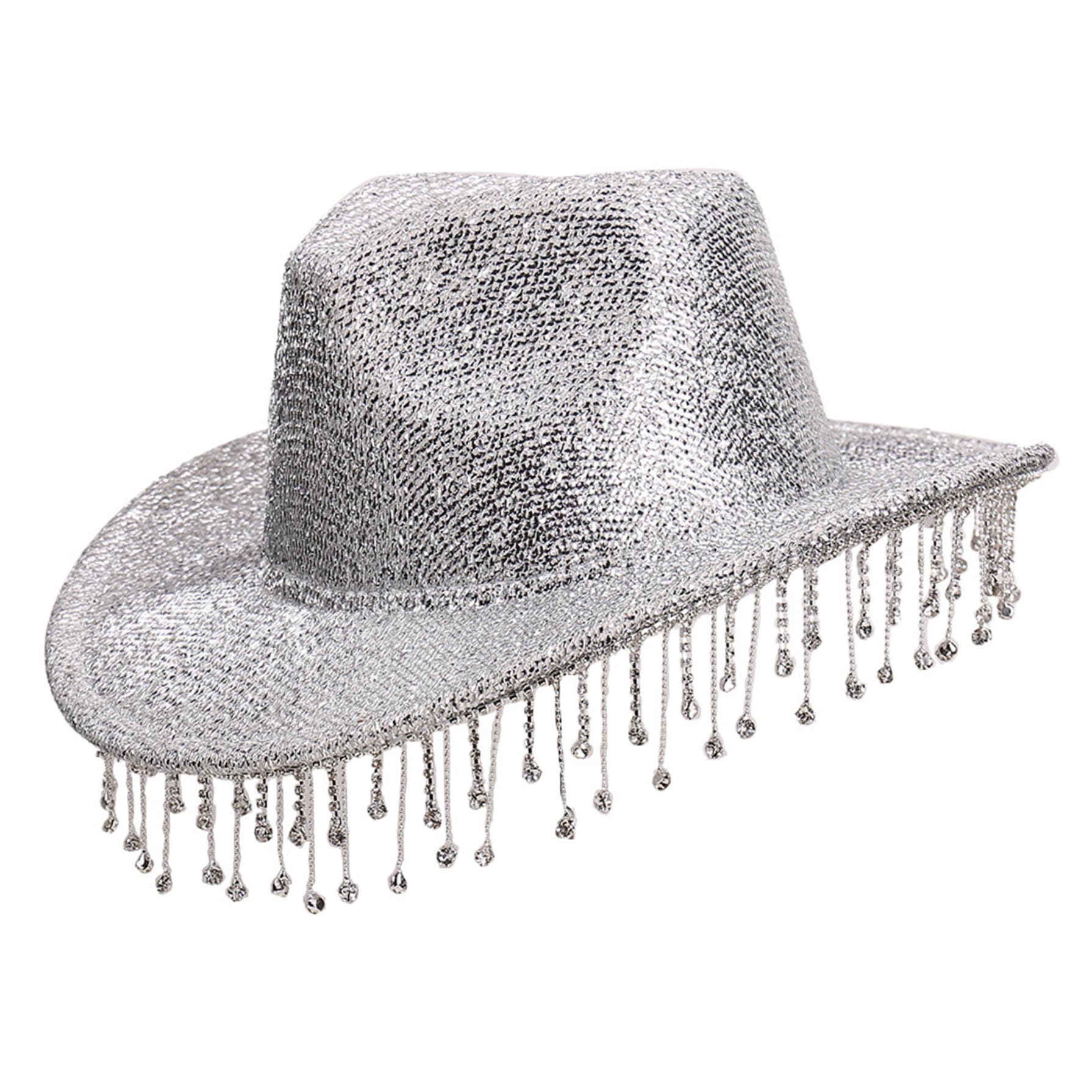 Sombrero de Vaquera con Diamantes de Imitación Sombrero de Vaquero Ajustable con Purpurina Plateada con Purpurina y Borlas Ideal para Mujer Gorra Occidental Liviana Ideal para Eventos al Aire Libre