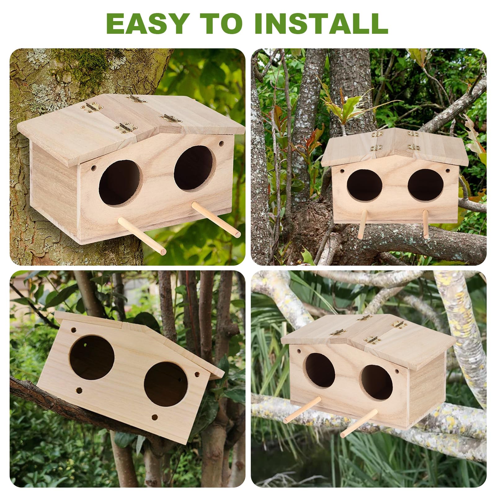 mumisuto Nichoir Oiseaux Exterieur en Bois, Nid Oiseau avec 2 Trous Entrée, Décoration de La Cour de Jardin, Cabane idéal pour Les Espèces Tel Que Les Mésanges
