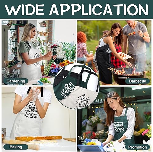 Miniatura 6 de Jeyiour Paquete de 3 divertidos delantales de cocina para mujer, a prueba de aceite, con bolsillos para el hogar, chef, barbacoa, cumpleaños, regalo