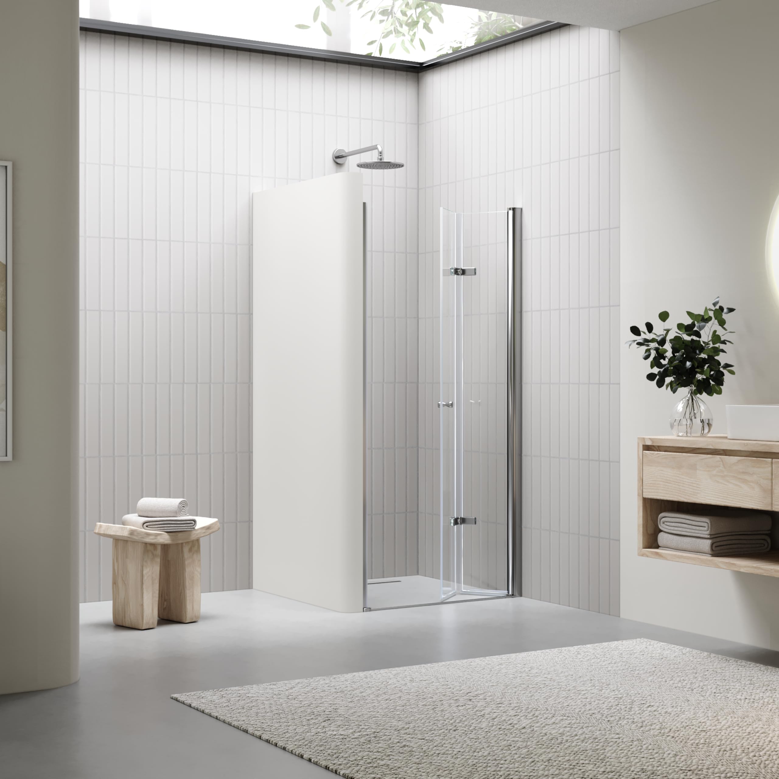 Mampara de ducha puerta plegable rango de ajuste de 68-71,5 cm altura: 195 cm de vidrio transparente templado de seguridad de 6mm perfiles de aluminio chrome – DK822