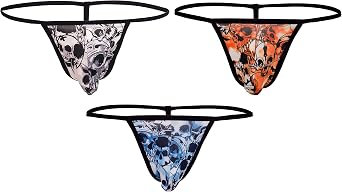 Swbreety Mens Sexy G-String Low Raise T-Back Thong Skull Print Underwear