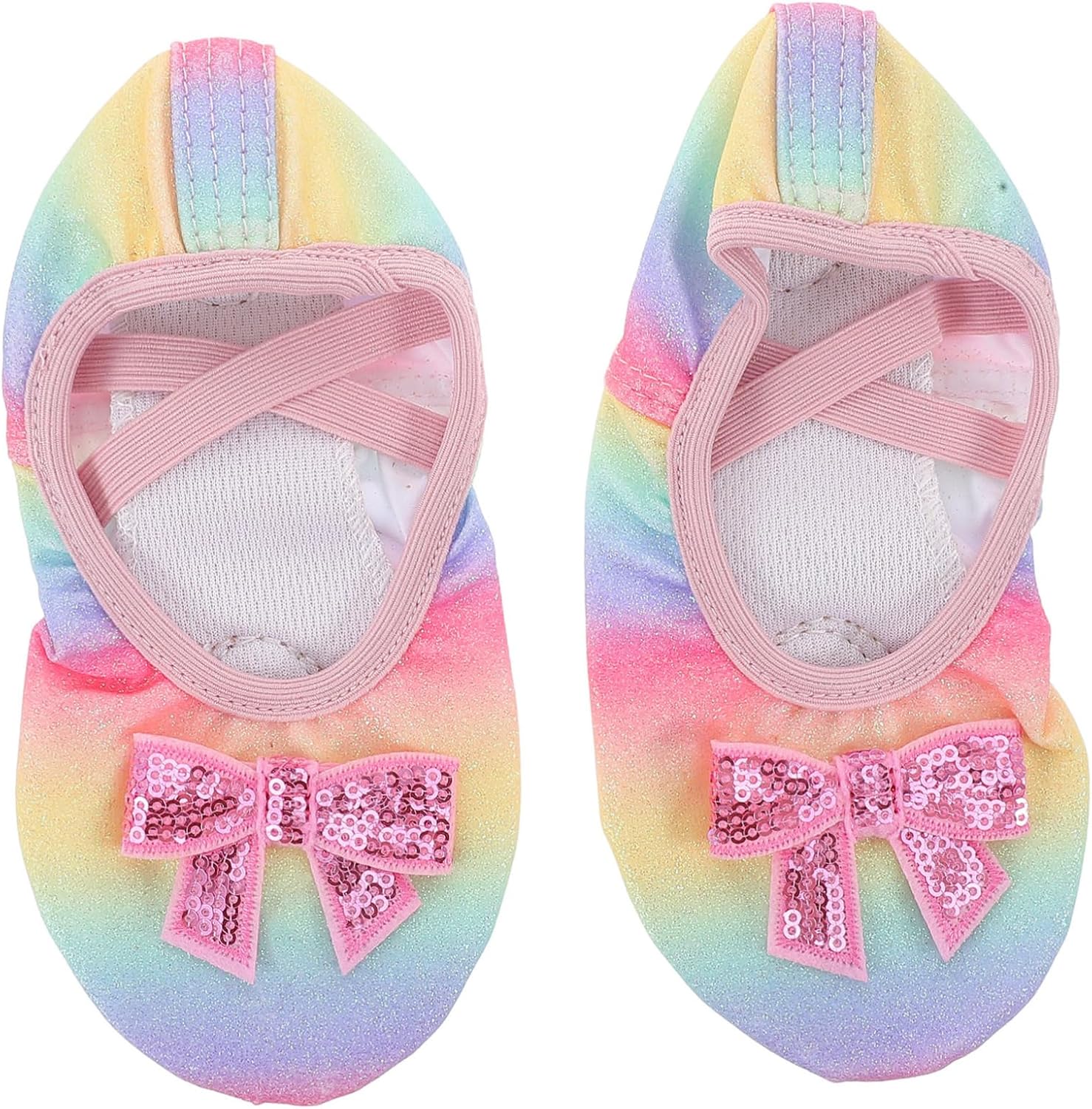 1pair Girls Ballet Slippers Soft Sole Dance Shoes for Boy Girl No-tie Gymnastics and Yoga Practice Adorable Design for Ages Rainbow Iridescence