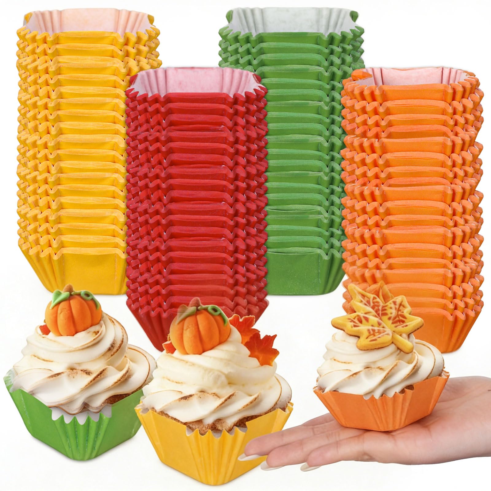 400 Mini caissettes carrées en papier pour cupcakes et muffins d'automne
