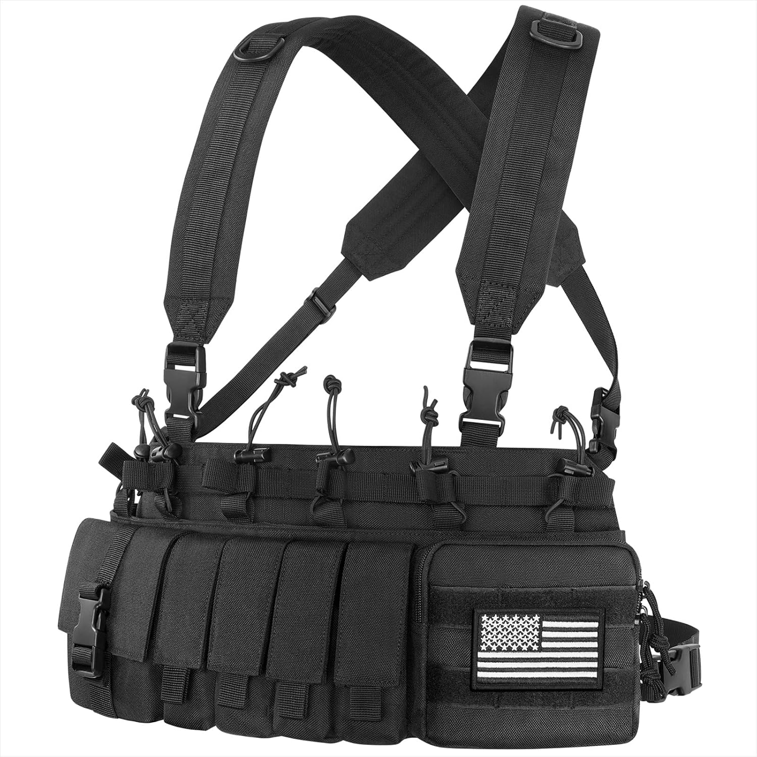 CVLIFE Chest Bag with Large Capacity Multifunctional Pockets Chest Pack Quick Release Adjustable Tactical Bag Wide Shoulder Straps for Outdoor Black