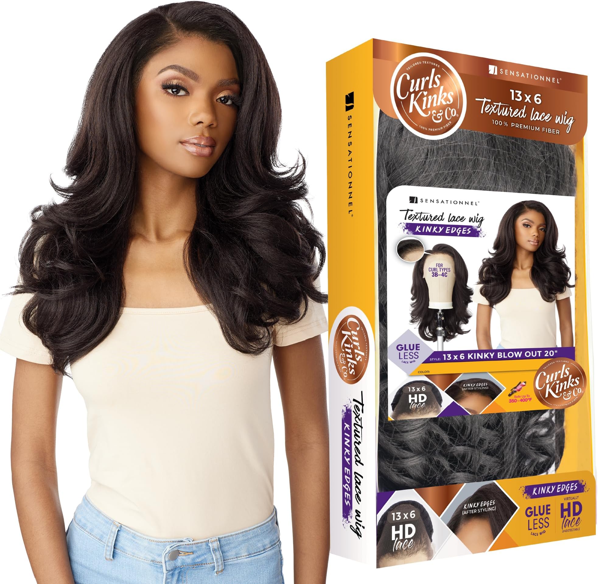 Edge 13x6 Lace Wigs - Edge Blow out 20-inch glueless synthetic wig - CKCO Edge Blow Out 20 Inch (1B OFFBLACK)