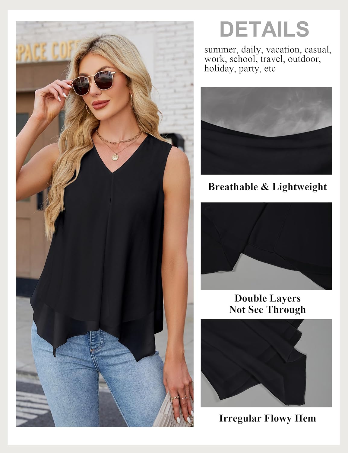 Blooming Jelly Womens Tank Tops Sleeveless Lightweight Summer Tops 2025 Business Dressy Casual Chiffon Blouses - Image 5