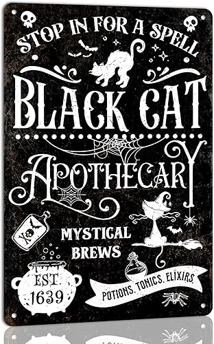 Miniatura 7 de Letrero de lata con texto en inglés Not All Witches Live in Salem, decoración de Halloween, divertido letrero de metal para el hogar, cocina,