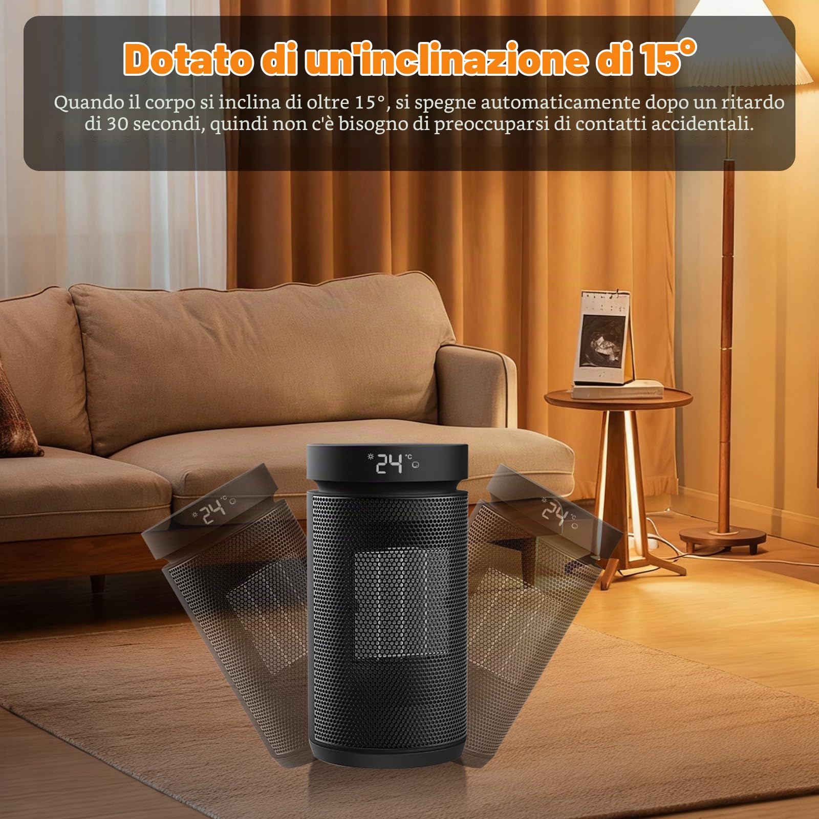Stufetta Elettrica Basso Consumo 2000W, 3 Modalità, Modalità ECO Stufa Elettrica Basso Consumo 70° Oscillazione, Timer 12H, Telecomando, Protezione da Ribaltamento per Uso Interno