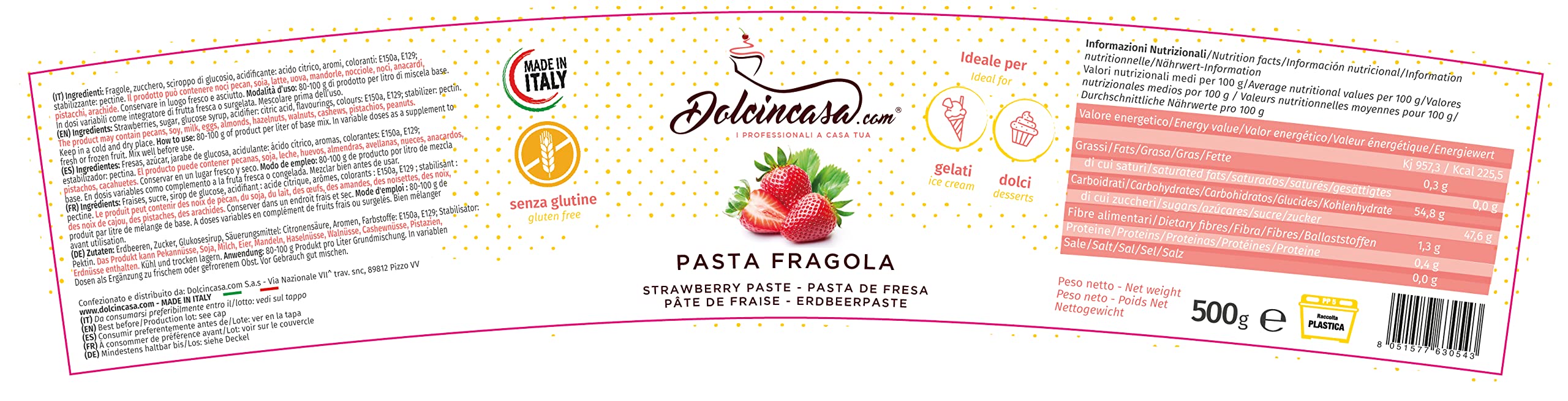 Dolcincasa-Pasta Gelato alla Fragola 500g per gelato dolci alla fragola e granite italiana senza glutine