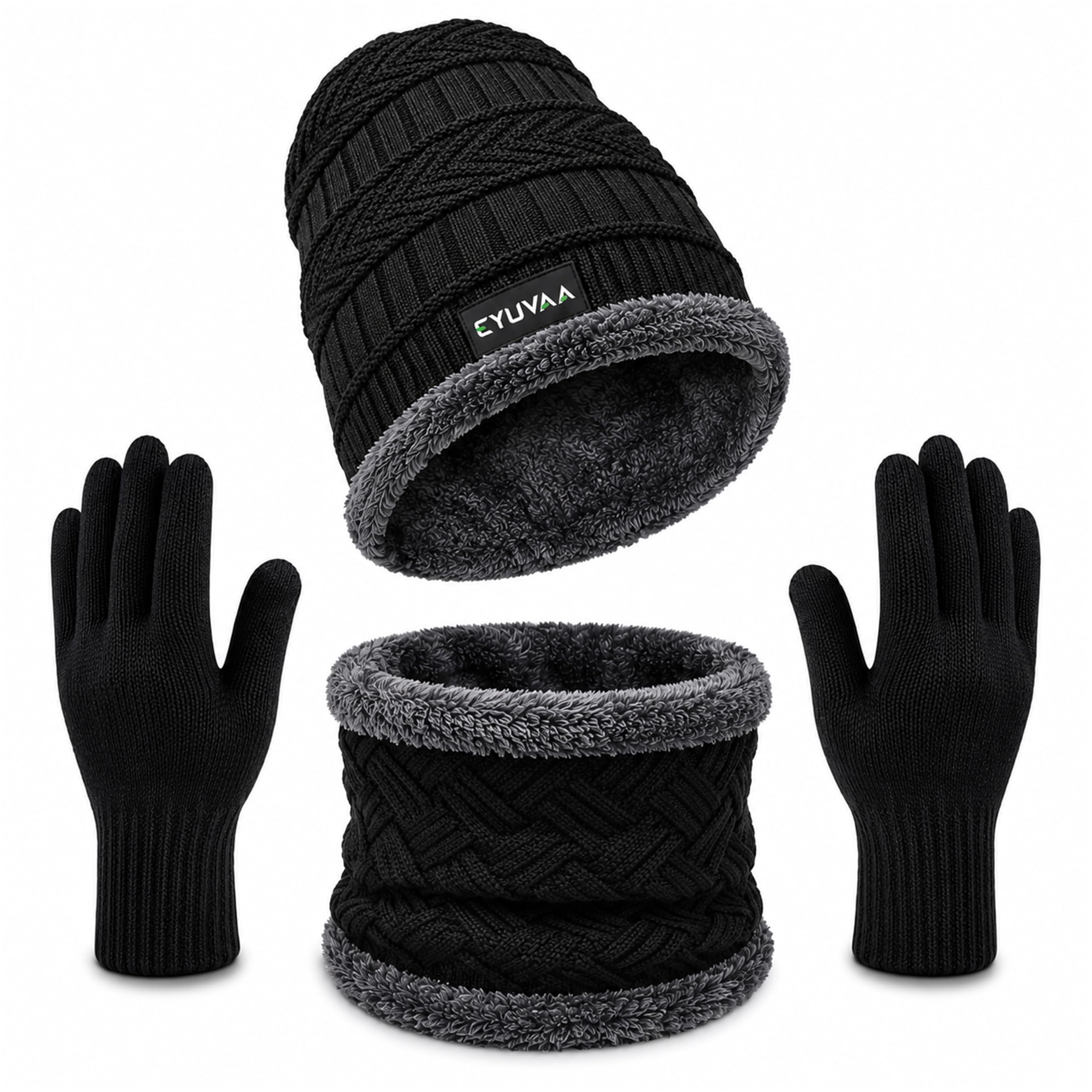 Winter Cap Set for Men & Women with Neck Warmer & Touchscreen Gloves | 3-Piece Thermal Beanie Winter Wear Set, Warm Winter Wear for Bike Riding & Outdoor Use-image-38