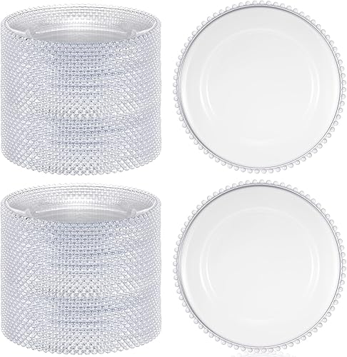 100 platos de carga redondos transparentes de 13 pulgadas, de plástico, platos de servicio decorativos con borde de cuentas para bodas, fiestas de disponible en Yaxa Peru