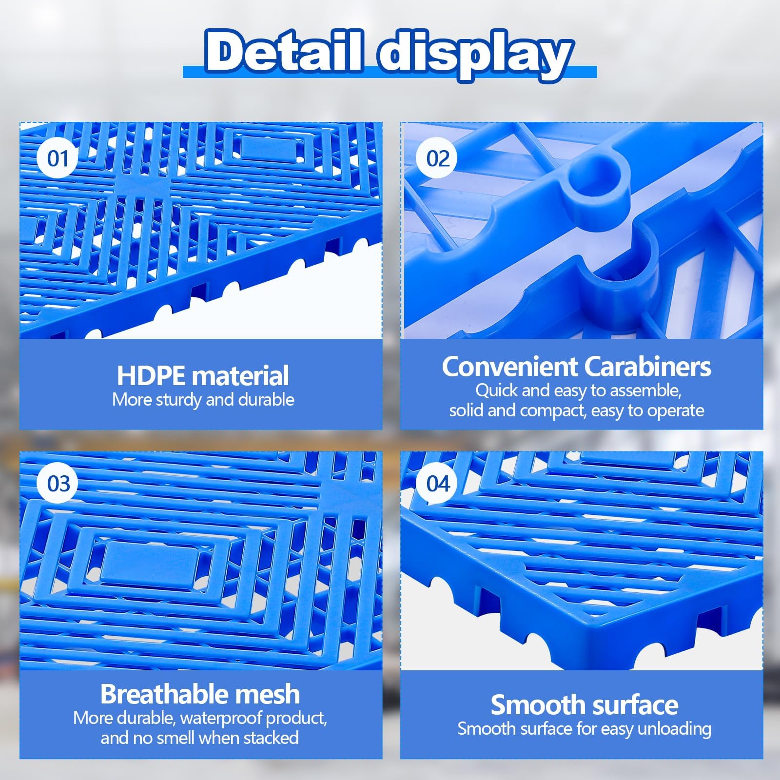 Pallet in plastica impermeabile per stoccaggio seminterrato - Pallet leggero ventilato da pavimento con design a griglia traspirante, ideale per il controllo dell'umidità e facile da maneggiare