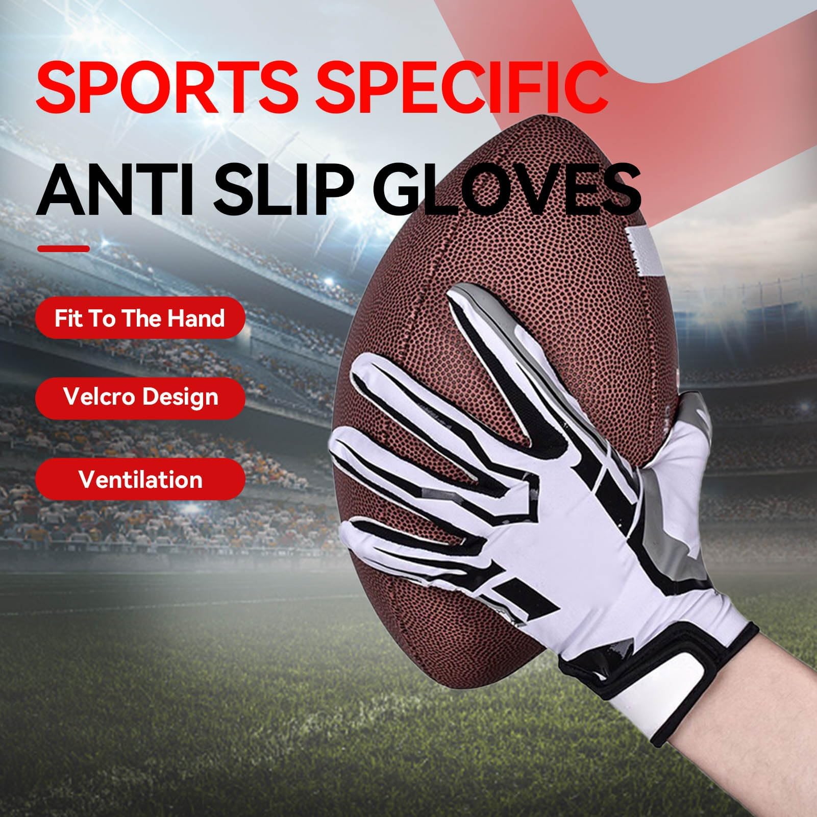 HERCHR Guantes Deportivos Antideslizantes, Guantes De Rugby De Fútbol Americano, Guantes Deportivos Transpirables con Dedos Completos, Protectores De Manos Deportivos, Producto Deportivo De Equipo