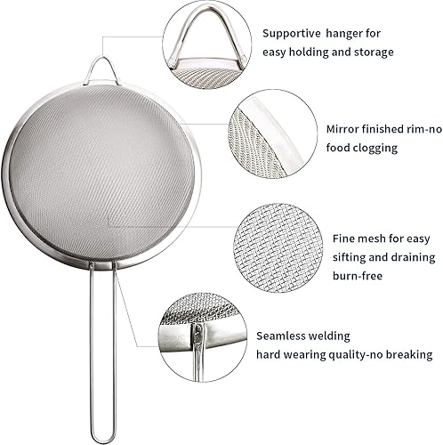 Miniatura 3 de Supercenter Colador de malla fina, tamiz de malla fina de acero inoxidable, juego de 3 coladores pequeños de malla fina para cocina, tamiz de