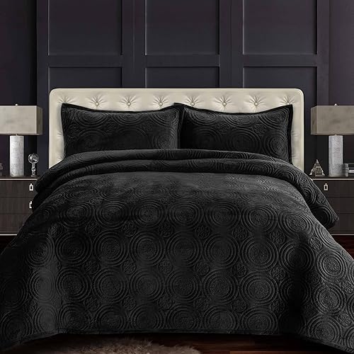 Miniatura 9 de Tribeca Living Edredón de Terciopelo de Gran Tamaño, Juego de Cama King de Tres Piezas, Juego Acolchado de Terciopelo Suave de 260GSM que Incluye Un