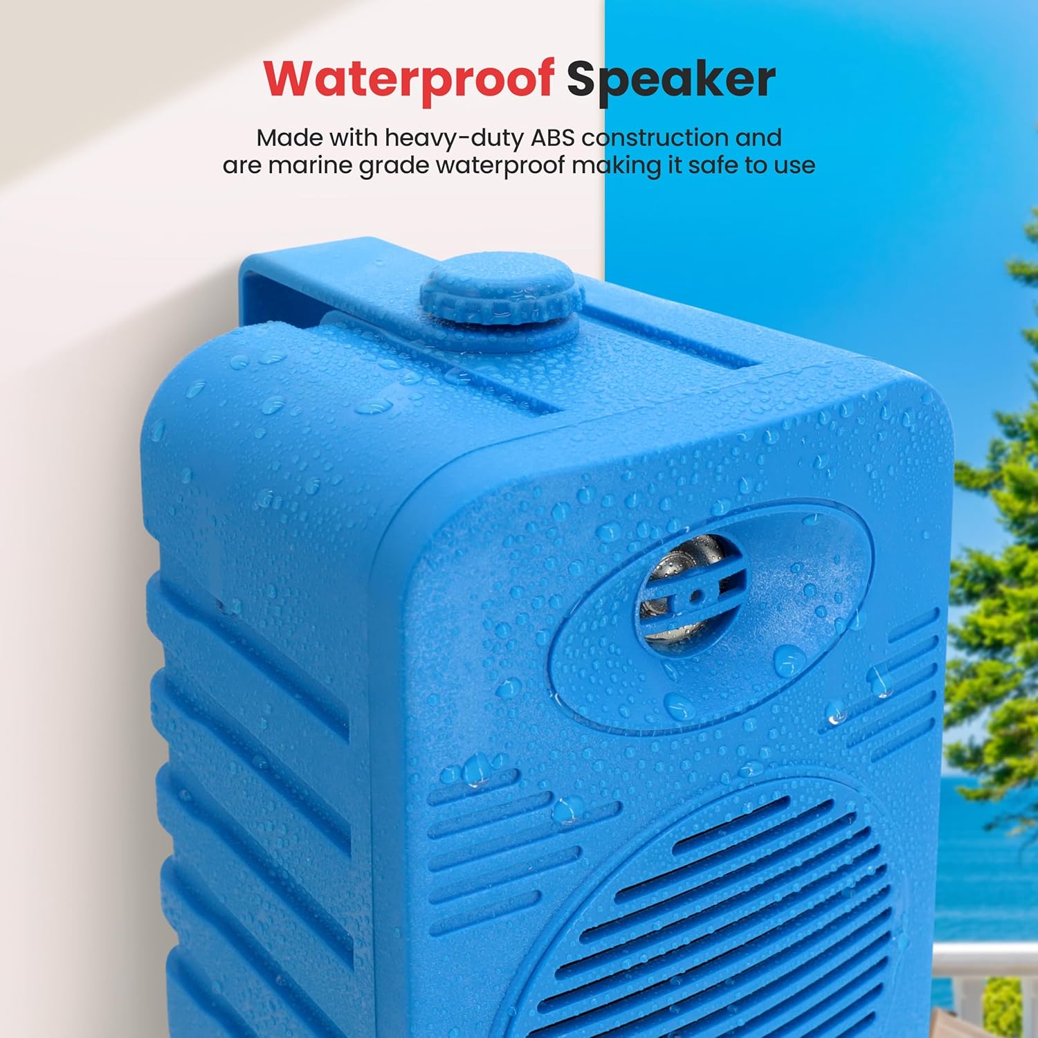 Pyle 300 Watt Bluetooth Indoor Outdoor Speakers Pair - Dual Waterproof 4” 2-Way Full Range Speaker System w/ 1/2” High Compliance Polymer Tweeter | Home, Boat, Marine, Deck, Patio, Poolside (Blue) - Image 6