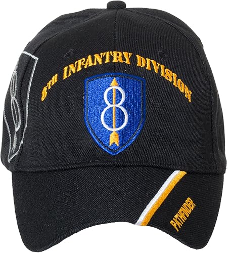 Gorra de béisbol bordada negra de la División de Infantería del Ejército de los Estados Unidos, con licencia oficial, múltiples divisiones