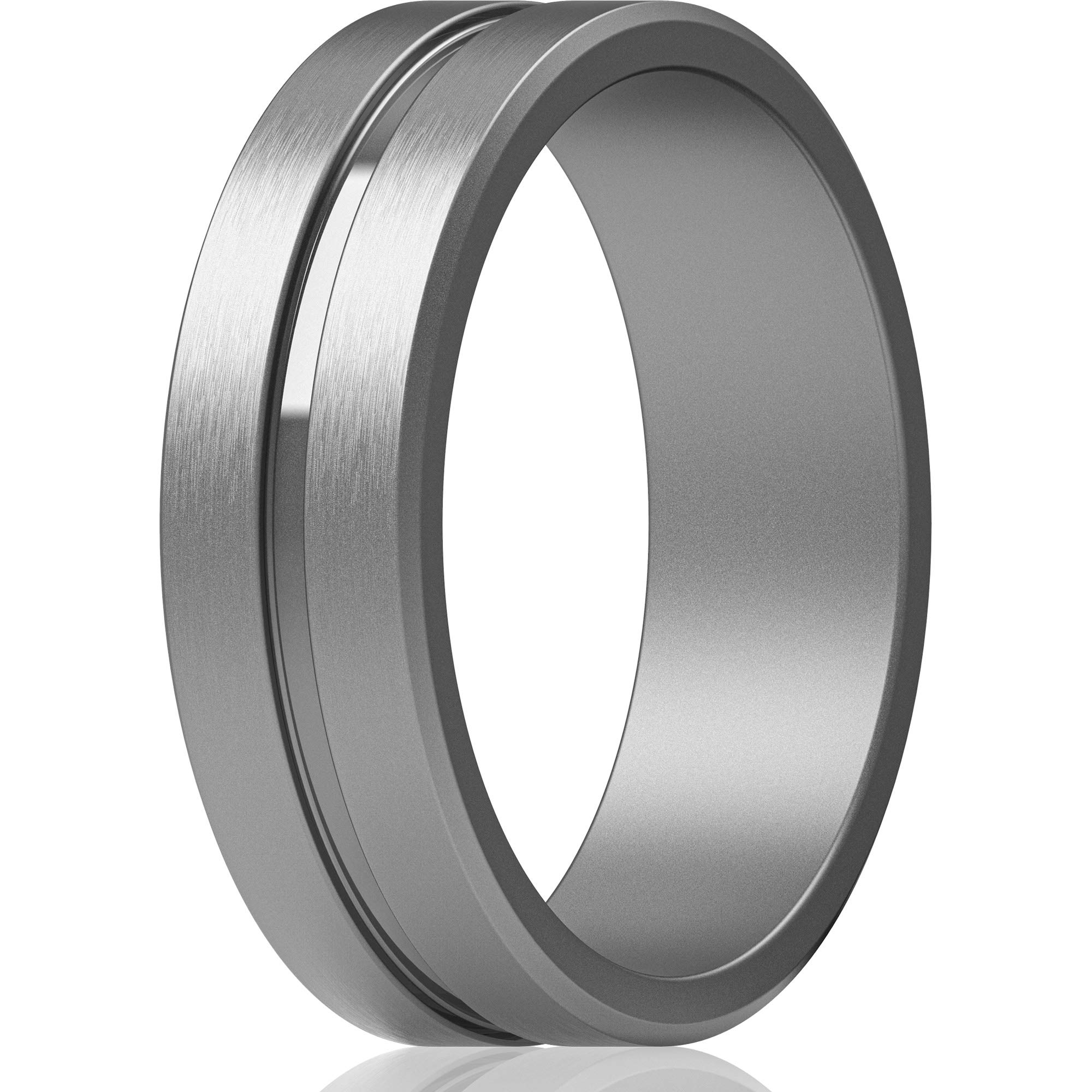 ThunderFit Silicone Wedding Rings For Men, Beveled Brushed Top Edges 6.36mm Wide 2.1mm Thick - 1 Ring, 6.5 - 7 (17.35mm), Silicone, No Gemstone