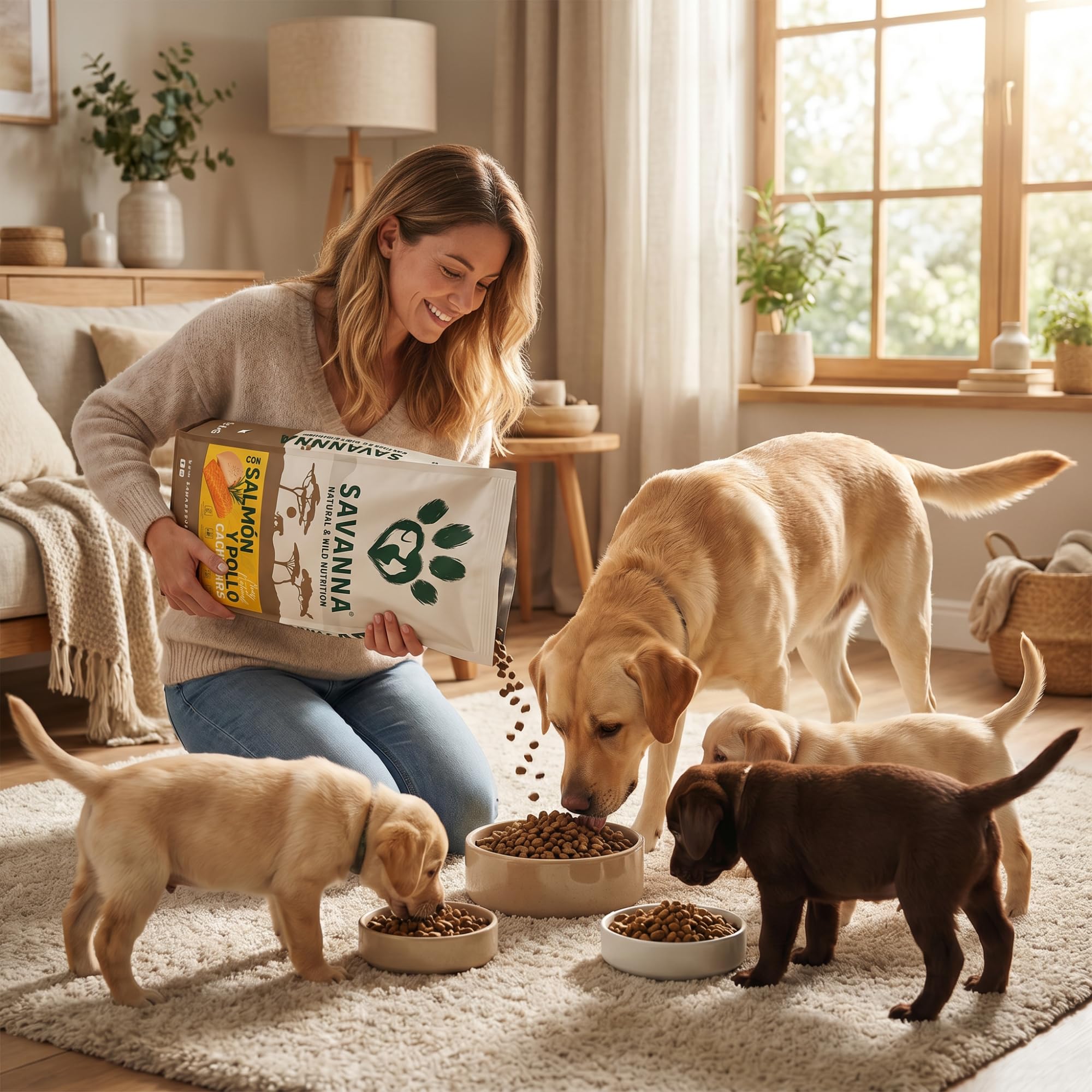 Pienso Cachorros Savanna 14 kg Salmón Pollo y Arroz, Desarrollo Saludable Cachorros y recuperación de Madres Lactantes, Alta Digestibilidad, Huesos Fuertes, Cuidado de Piel y Pelo