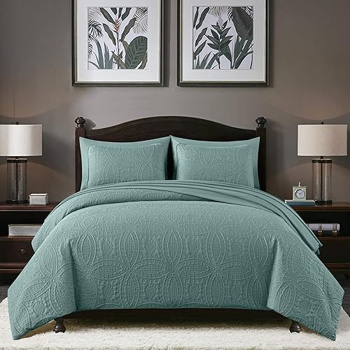 Chezmoi Collection Liam Spa - Juego de edredón tamaño Queen en una bolsa, edredón ligero con patrón de moneda de 7 piezas con sábanas, fundas de