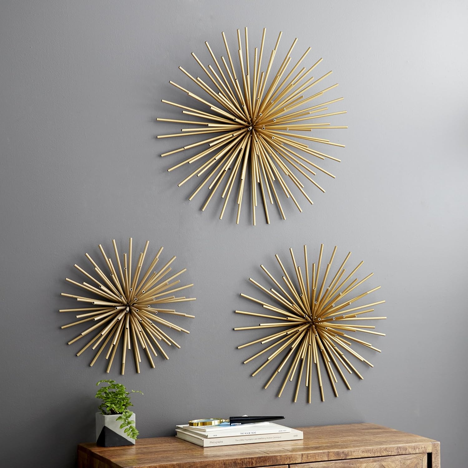 Golden Radiance Metal Starburst Wall Sculptures, Set of 3