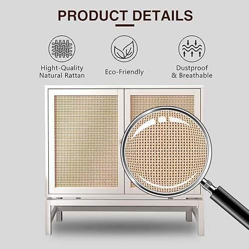 Miniatura 7 de AWQM Aparador de buffet de 2 piezas con almacenamiento, armario de almacenamiento de ratán de 2 puertas, armario de acento bohemio, mesa de consola,