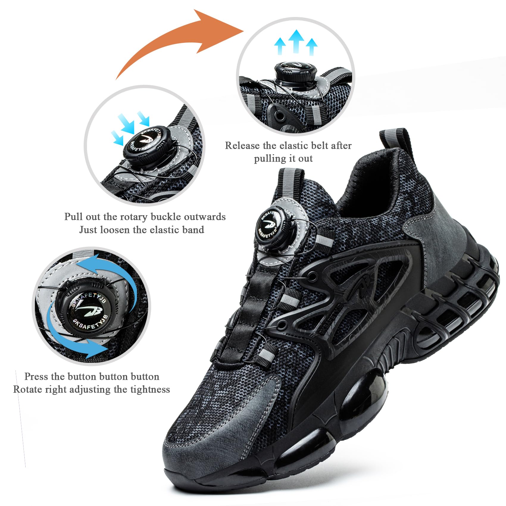 Obuwie robocze dla mężczyzn i kobiet, obuwie ochronne, buty z podnoskiem stalowym, sportowe, oddychające, antypoślizgowe, rozmiary Czarny 42 EU