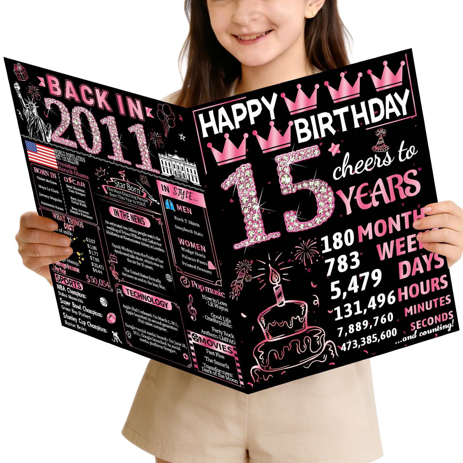 Joycard 15th Birthday Card with Envelope, 15th Birthday Decorations for Girls, 15 Year Old Birthday Gifts for Daughter, Happy Birthday Cards for 15 Year Old Granddaughter, Back in 2010