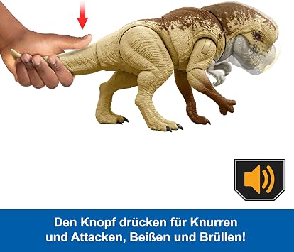 Mattel Jurassic World: The Rebirth Villain Dino Double Attack Dinosaur Action Figure 22 Inch with 2 Attack Actions True to Original Digital Game JJP79 [Multi-Colour]