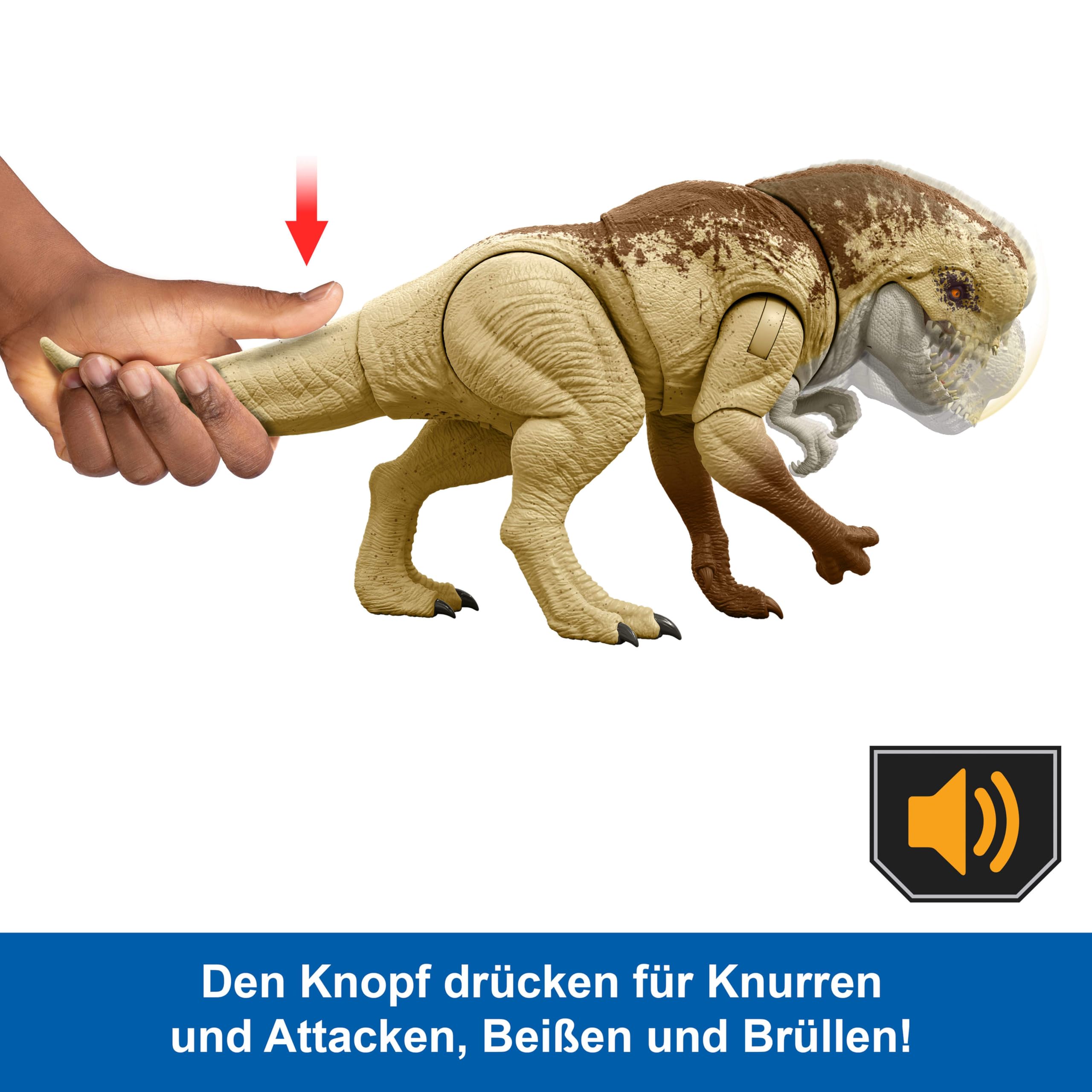Mattel Jurassic World: Die Wiedergeburt Bösewicht Dino Doppelattacke Dinosaurier-Actionfigur, 56 cm, mit 2 Angriffsaktionen, originalgetreu, digitales Spiel, JJP79, [Mehrfarbig]