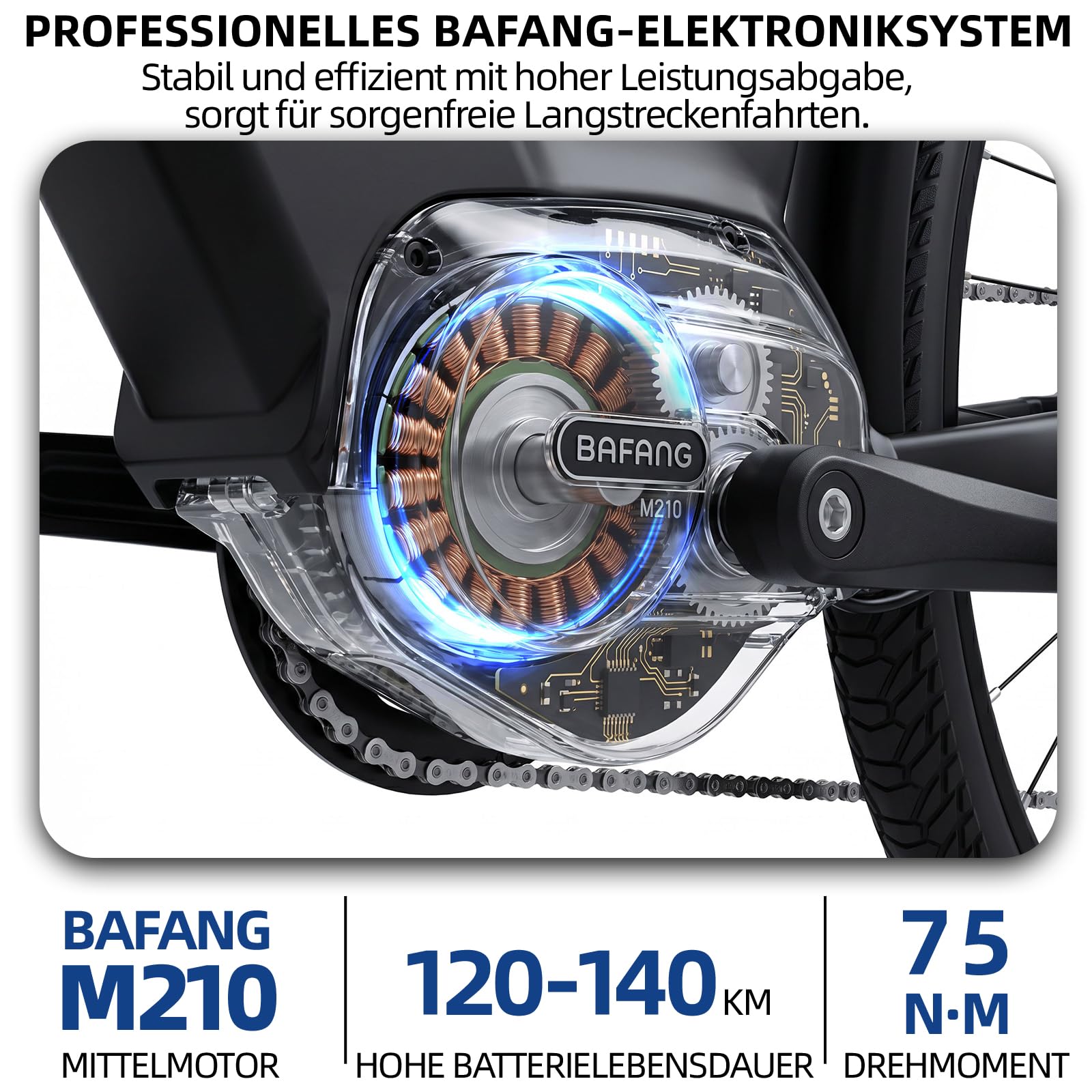 ttgo C7 SE 28 Zoll E-Bike für Damen & Herren, Pedelec mit BAFANG 250W Mittelmotor 75Nm, 36V 18Ah Akku abnehmbar, 110–130 km Reichweite, Shimano 9-Gang, CST 28"*2.0, StVZO