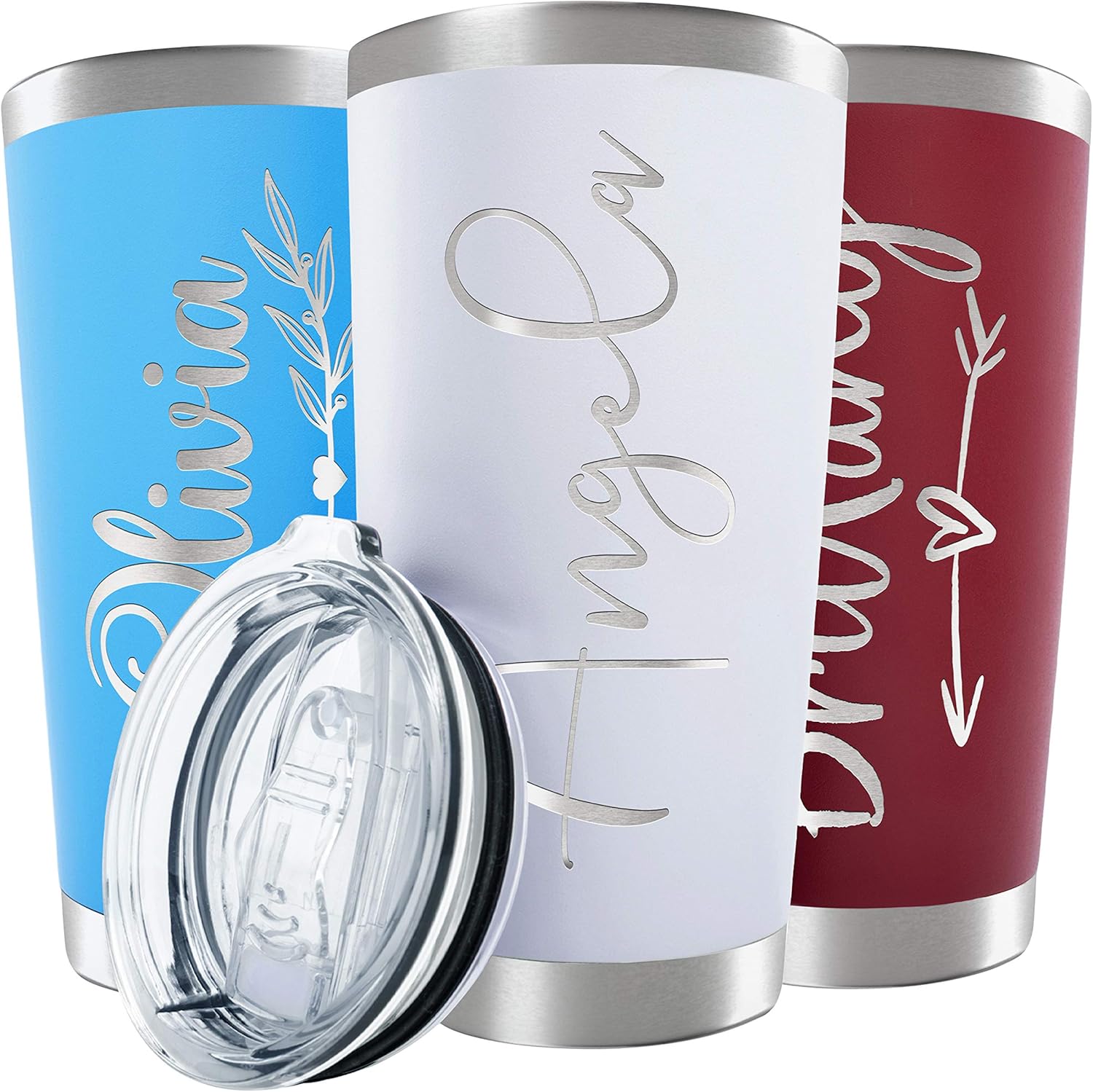Personalized Tumbler with Engraved Name - 12 Designs, 20 Oz Coffee Tumbler with Slider Lid, White, Double Wall Insulated - Custom Gifts for Women - Image 9
