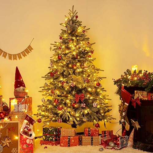 Miniatura 5 de NALONE Árbol de Navidad de nieve preiluminado de 6 pies con control remoto y temporizador, árbol de Navidad artificial de abeto completo con 792