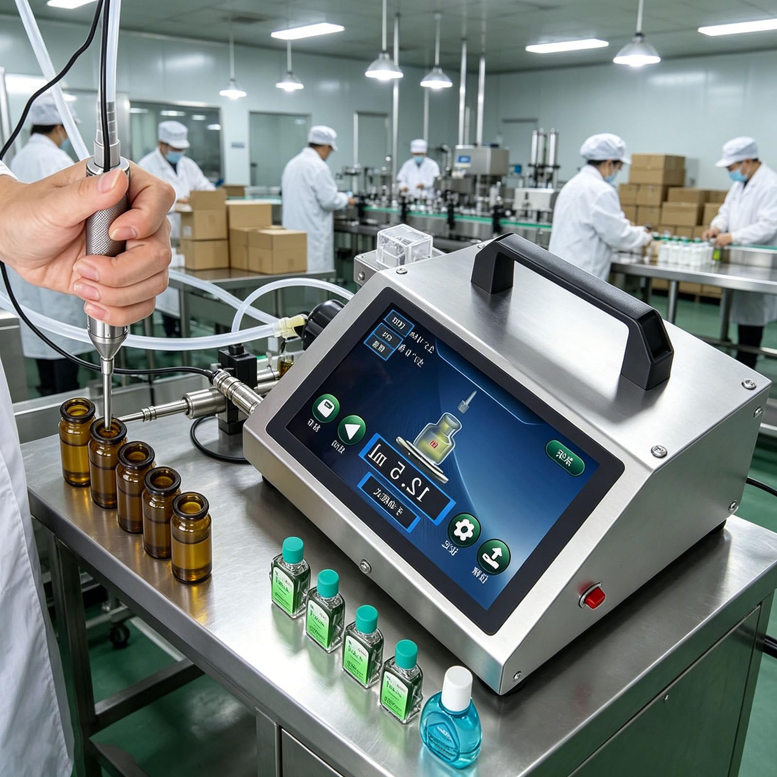Automatyczna maszyna do napełniania płynów, 1 ml – 30 ml mały napełniacz do butelek z cyfrowym panelem dotykowym, idealna do olejków eterycznych i kropli do oczu, maksymalny przepływ 140 ml/min