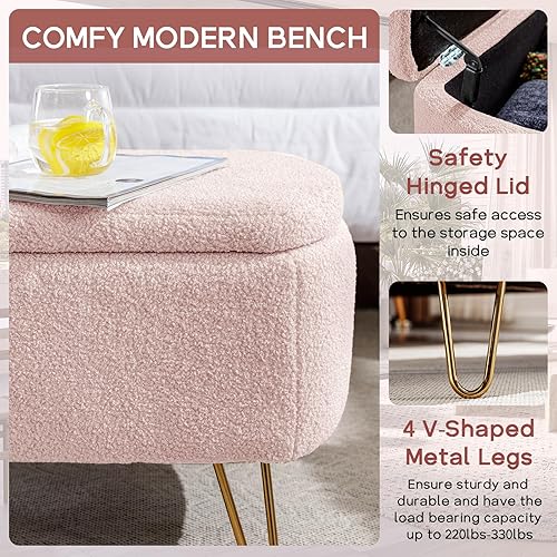 Miniatura 4 de NIOIIKIT Banco otomano de almacenamiento, cómodo banco de entrada tapizado de piel sintética con patas de metal, banco de dormitorio con parte