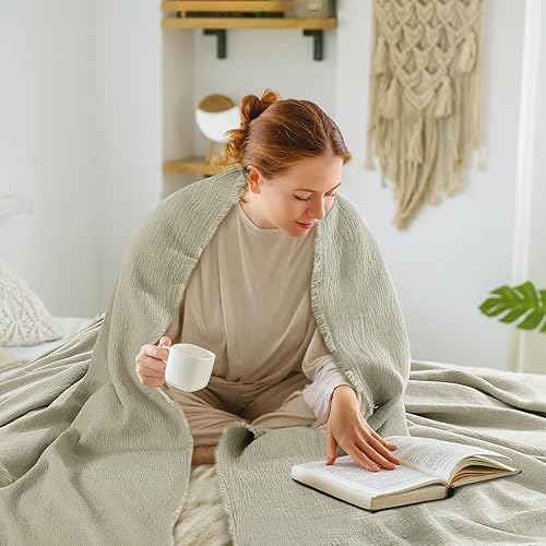 Miniatura 7 de HOMBYS Manta reversible de lino 100 % puro de 92 x 108 pulgadas, tamaño King, de lino suave, color lino natural (color rosa, 92 x 108 pulgadas)