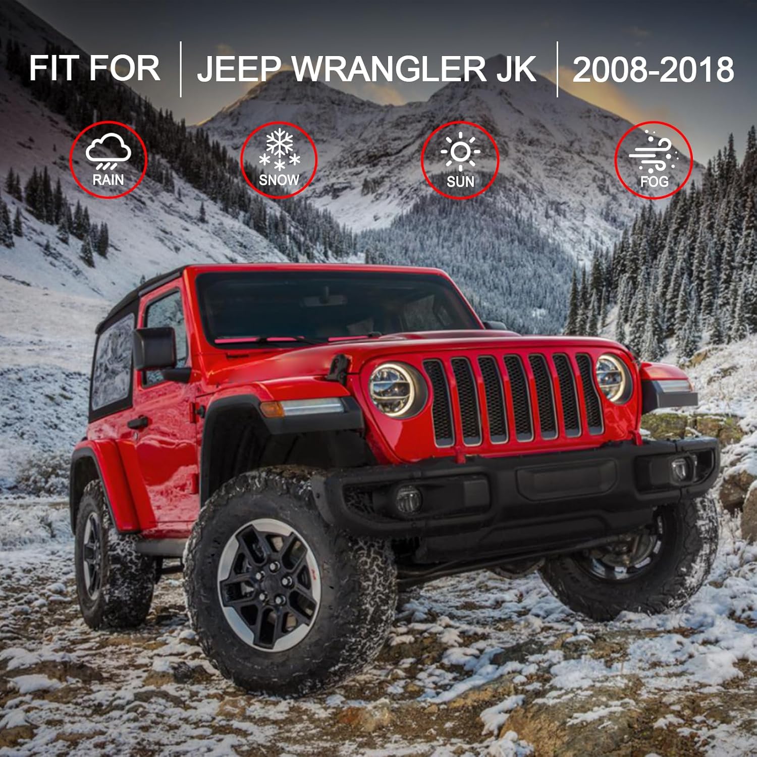 CJPPPZIW® Front Window Windshield Wiper Arm Cover Trim and Rose Red Wiper Blades for 2008-2018 Jeep Wrangler JK,Rose Red Exterior Accessories 4pcs