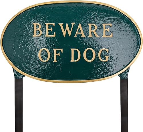 Montague Productos de Metal Beware de perro Oval Lawn Plaque, L, Verde