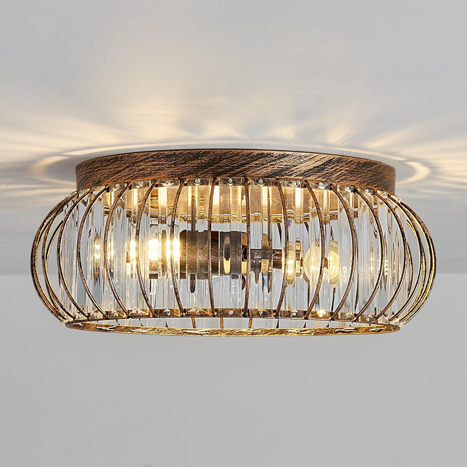 YYJLX Modern Crystal Ceiling Light Oil Rubbed Bronze Flush Mount Ceiling Light Fixture 3 Light Ceiling Chandelier for Hallway Bedroom Bathroom Foyer Living Room Dining Room Kitchen.