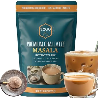 T2GO Instant Masala Chai Tea Latte Powder Just Add Water, 8 oz | Authentic karak masala chai real milk & spices built in, ready in seconds